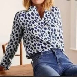 Boden Women's Size 4P Dolores Top Linen Button Down Shirt Animal Print